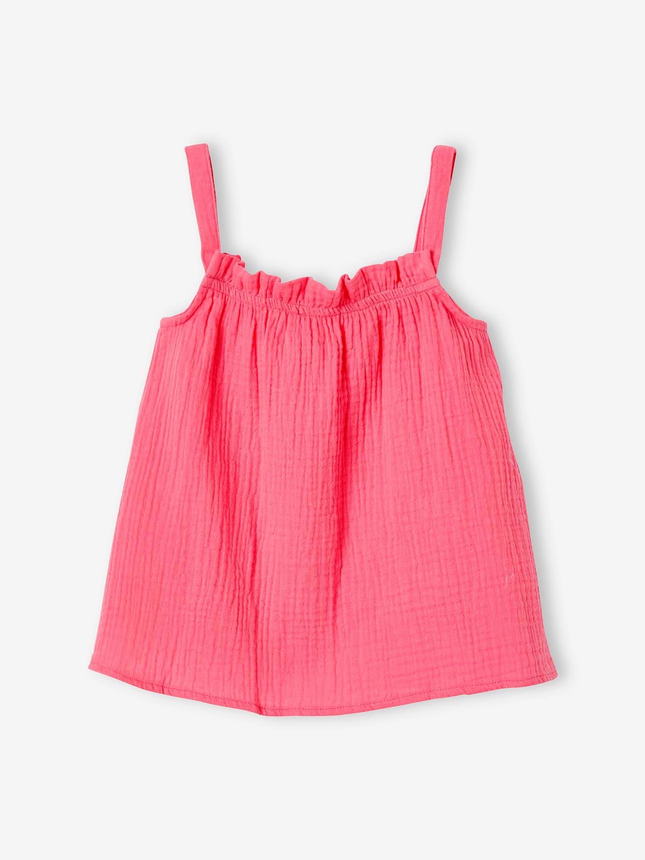 Blusa de tirantes de gasa de algodón, para niña rosa claro liso Vertbaudet