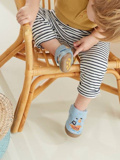 Zapatillas de casa de tela con tira autoadherente, para bebé niño AZUL CLARO LISO CON MOTIVOS 