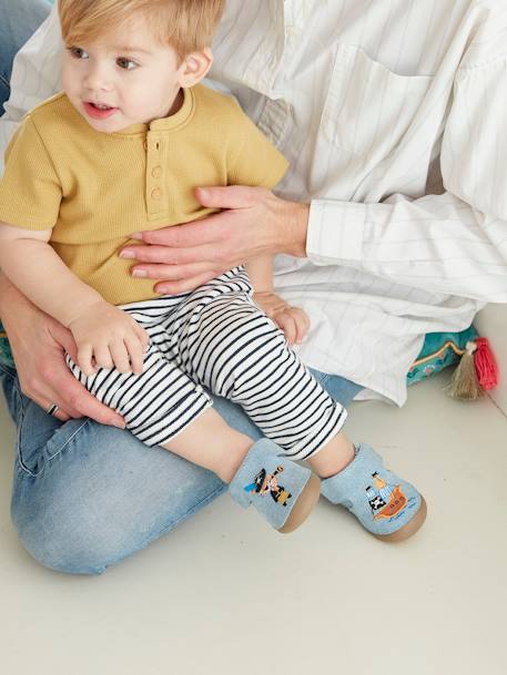 Zapatillas de casa de tela con tira autoadherente, para bebé niño AZUL CLARO LISO CON MOTIVOS 