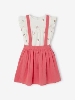 Niña-Conjuntos-Conjunto de camiseta con volante y falda de gasa de algodón, para niña