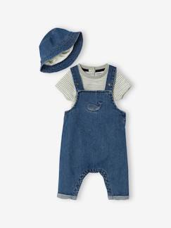 Bebé-Conjuntos-Conjunto de peto y sombrero bob de denim y su body, para bebé