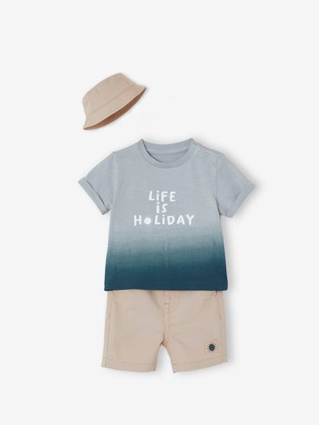 Conjunto de camiseta efecto tie-dye, short y sombrero bob, para bebé BEIGE MEDIO LISO 