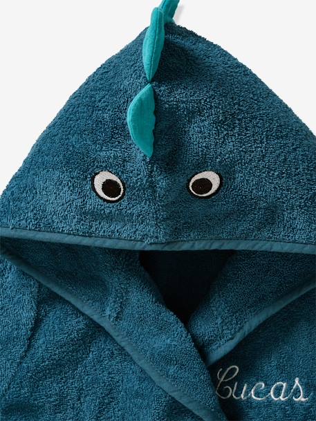 Albornoz disfraz para bebé Dinosaurio personalizable Azul medio liso con motivos 