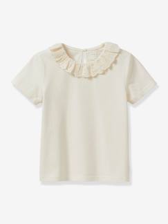 Niña-Camisetas-Camiseta con cuello de encaje para niña - algodón bio CYRILLUS