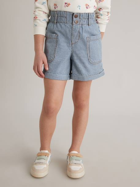 Short vaquero para niña CYRILLUS AZUL MEDIO A RAYAS 