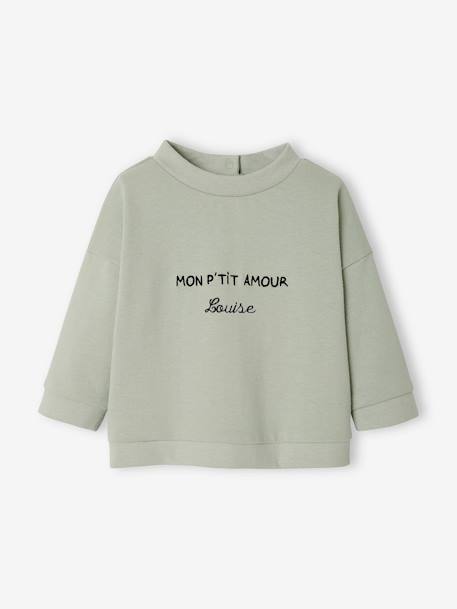 Sudadera con mensaje personalizable, para bebé crudo+ROSA CLARO LISO CON MOTIVOS+VERDE MEDIO LISO CON MOTIVOS 