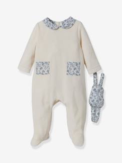 Bebé-Pijamas-Estuche regalo para el bebé: pelele de terciopelo de tejido Liberty + doudou CYRILLUS