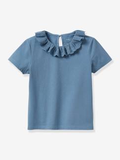 Niña-Camisetas-Camisetas-Camiseta con cuello de encaje para niña - algodón bio CYRILLUS
