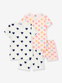 Niña-Pijamas-Lote de 2 pijama con short Corazones y Conchas de algodón para niña PETIT BATEAU