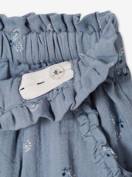 Pantalón pesquero de gasa de algodón estampado de flores, para niña AZUL MEDIO ESTAMPADO+BLANCO MEDIO ESTAMPADO+crudo+rosado 