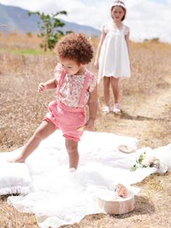 Bebé-Conjuntos-Conjunto de blusa de flores y short de tirantes, para bebé