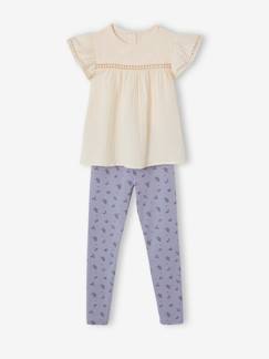 Niña-Pantalones-Conjunto de blusa de gasa de algodón y leggings estampados, para niña
