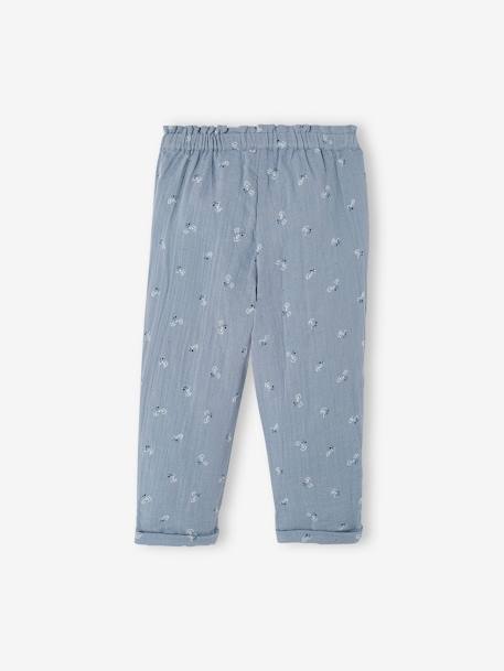 Pantalón pesquero de gasa de algodón estampado de flores, para niña AZUL MEDIO ESTAMPADO+BLANCO MEDIO ESTAMPADO+crudo+rosado 