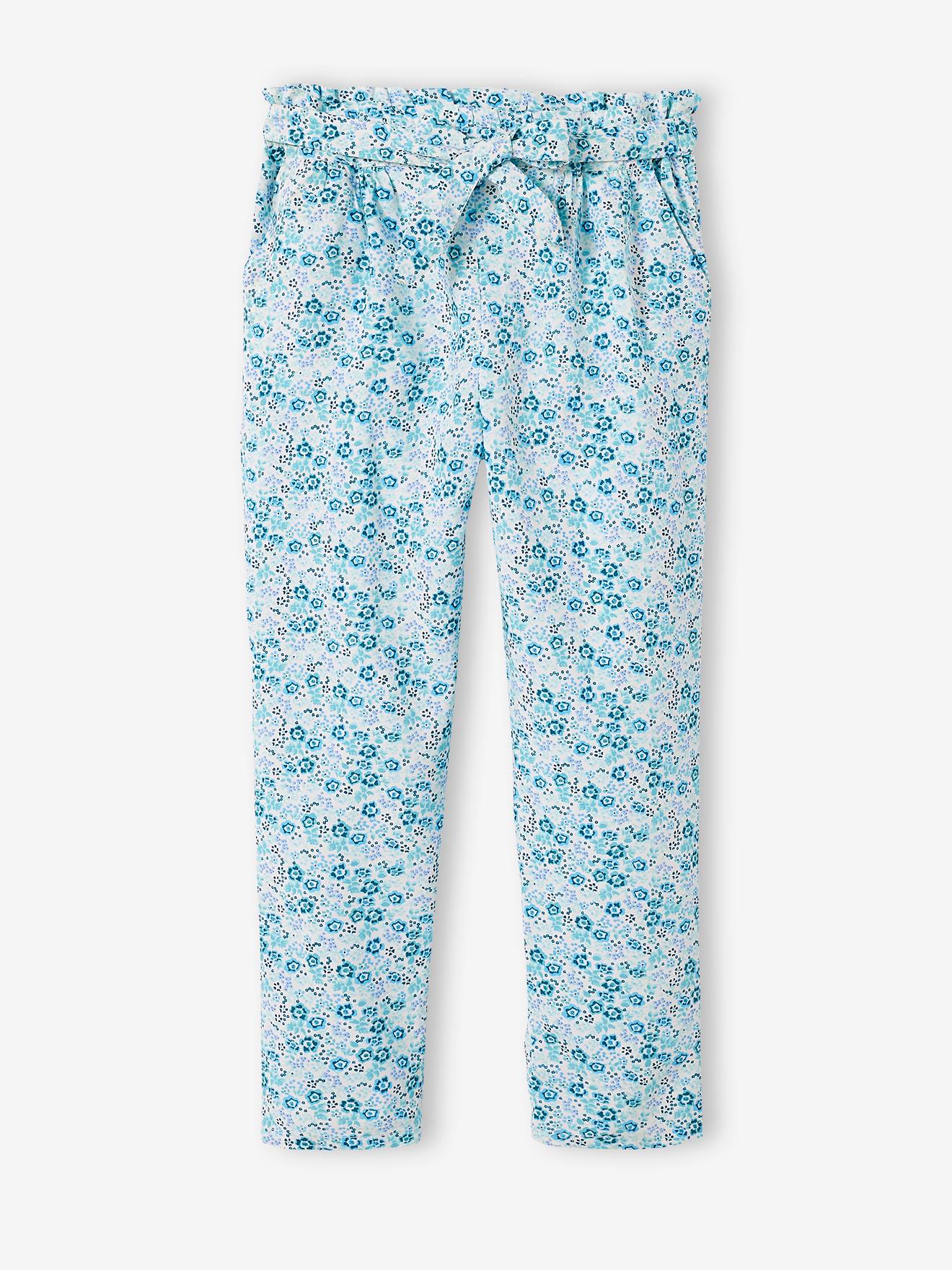 Pantalón pesquero vaporoso con estampado de flores, para niña blanco claro  estampado - Vertbaudet