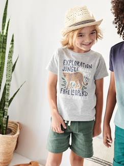 Niño-Camisetas y polos-Camisetas-Conjunto de camiseta leopardo y bermudas de gasa de algodón, para niño