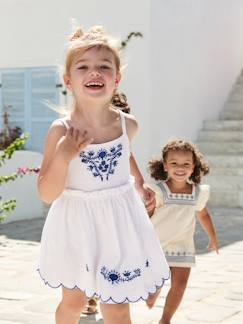 Niña-Vestidos-Vestido bordado con tirantes para niña, efecto lino