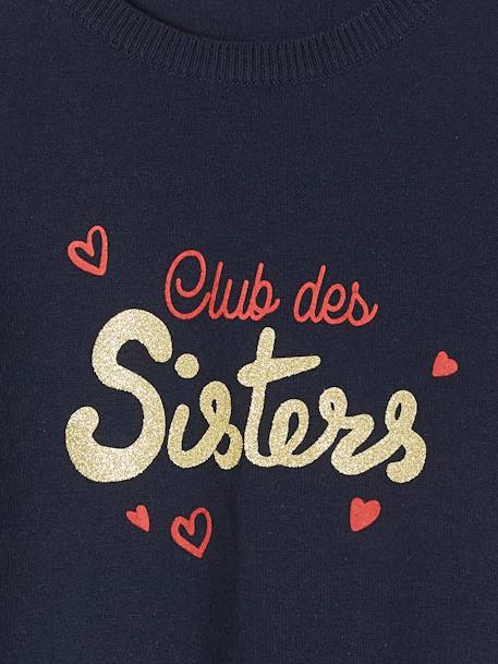 Jersey con inscripción irisada en relieve para niña AZUL MEDIO LISO CON MOTIVOS+AZUL OSCURO LISO CON MOTIVOS+BEIGE MEDIO LISO CON MOTIVOS+MARRON CLARO LISO CON MOTIVOS+VERDE OSCURO LISO CON MOTIVOS 