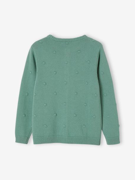 Chaqueta de punto fantasía con pequeñas bolas en relieve, niña VERDE MEDIO LISO 