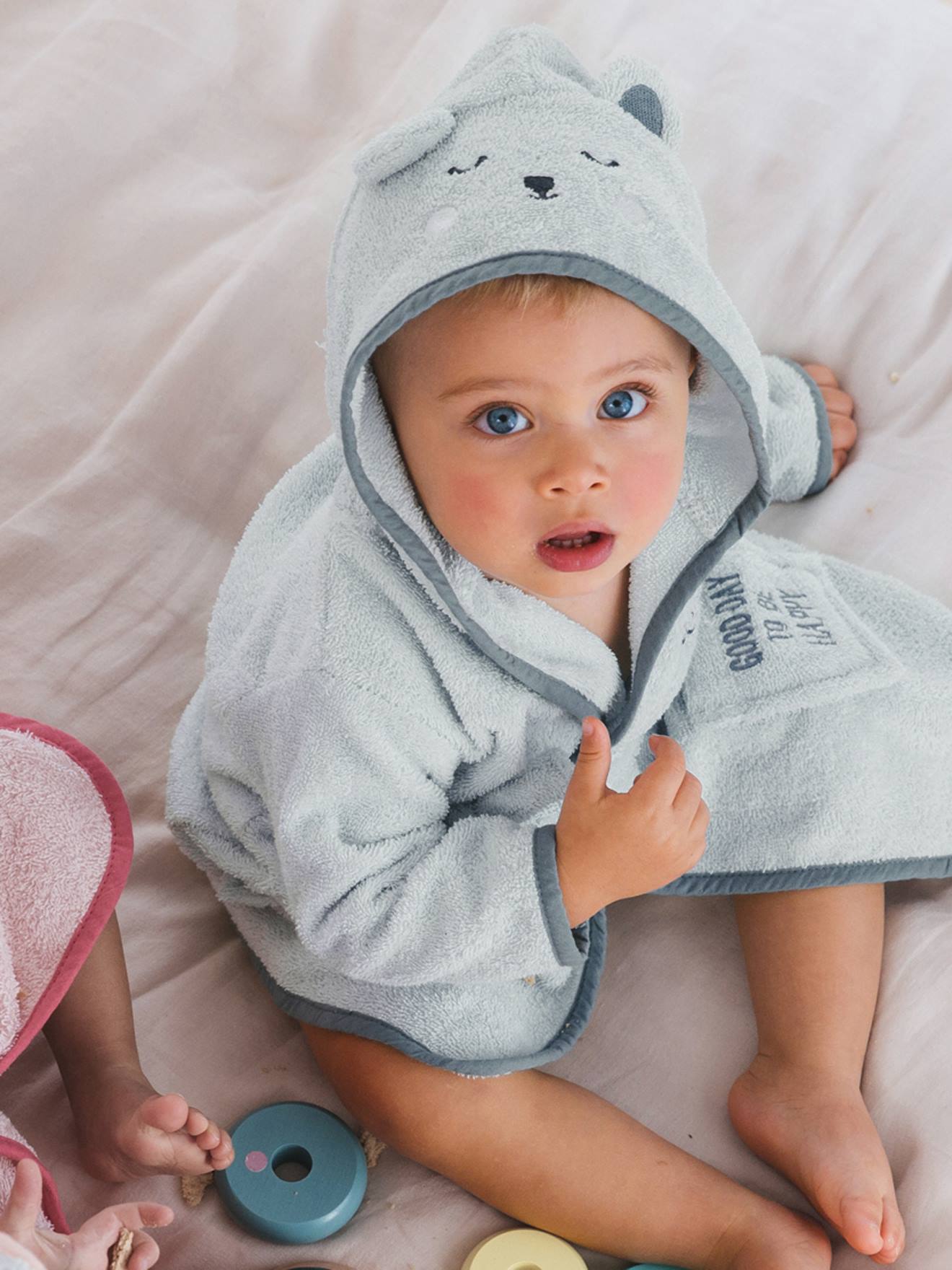 Albornoz disfraz para bebé personalizable azul claro liso con motivos Vertbaudet