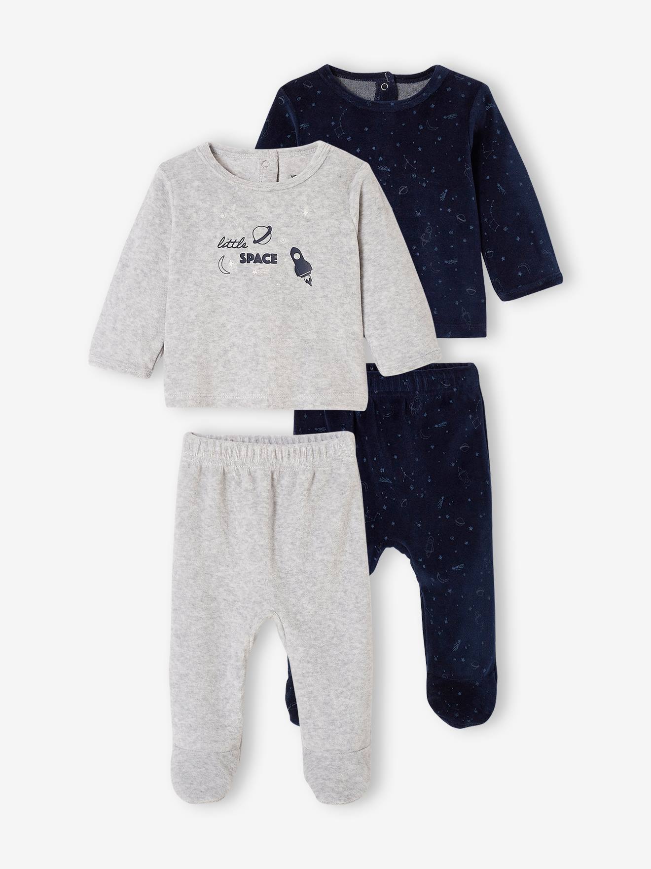de 2 pijamas de terciopelo con planetas bebé niño azul oscuro bicolor/multicolor - Vertbaudet