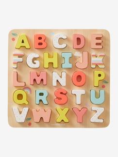 Juguetes-Juegos educativos-Leer, escribir, contar y leer la hora-Puzzle con letras para encajar, de madera