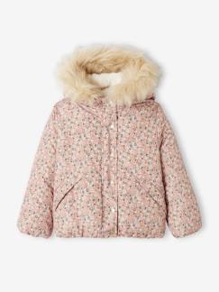 Niña-Abrigos y chaquetas-Chaqueta acolchada corta con capucha estampada de flores, niña