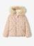 Chaqueta acolchada corta con capucha estampada de flores, niña BEIGE CLARO LISO+VIOLETA MEDIO ESTAMPADO 