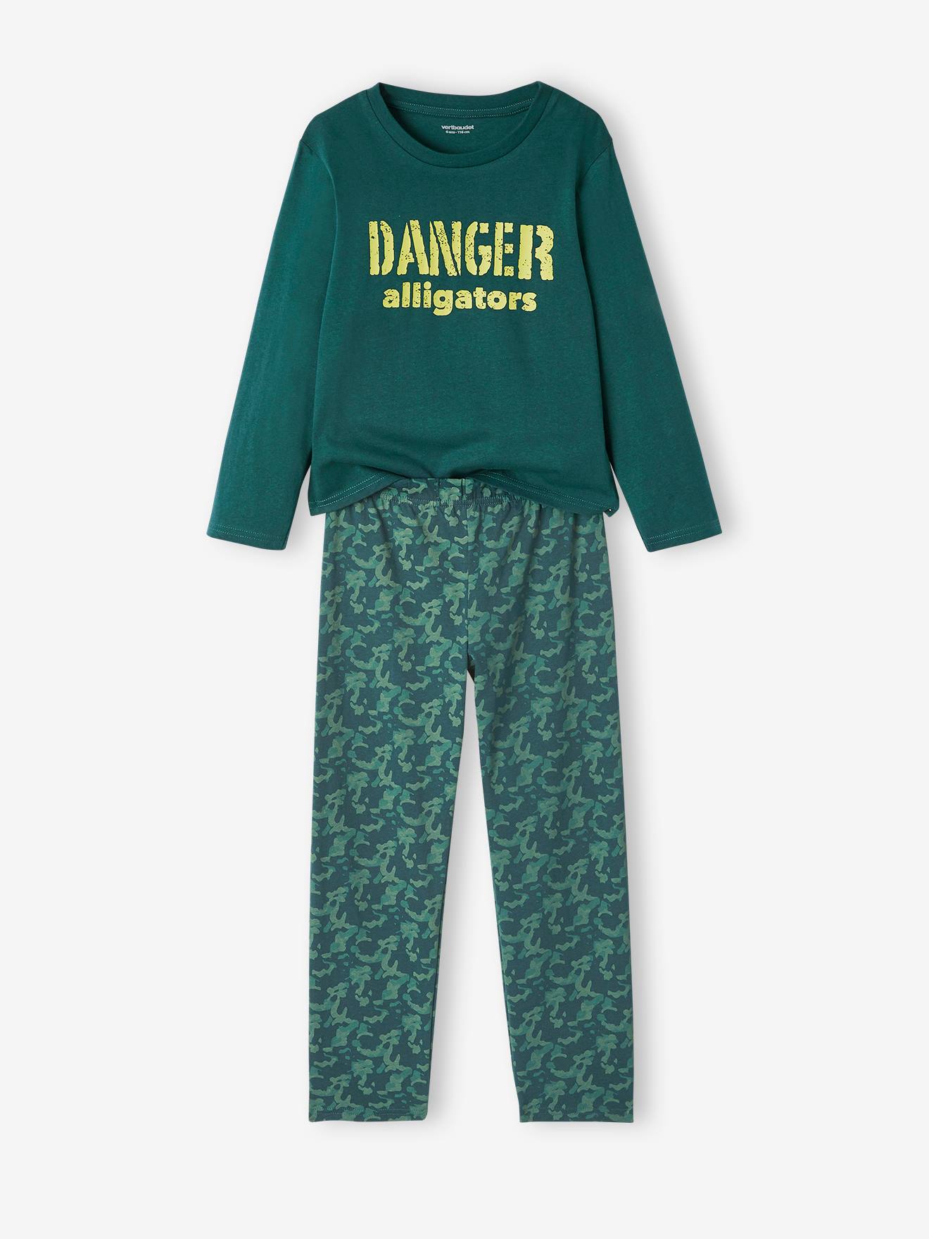 Lote de 2 pijamas "Aligátor", verde oscuro liso con motivos - Vertbaudet