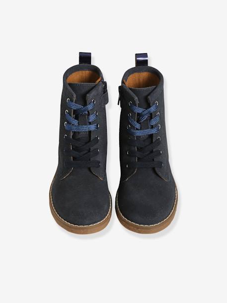 Botines de piel con cordones y cremallera, para niña AZUL OSCURO LISO+MARRON MEDIO LISO CON MOTIVOS+VERDE MEDIO LISO CON MOTIVOS 