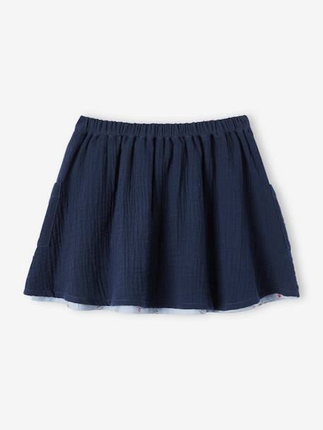 Falda reversible, lisa o estampada de flores, para niña AZUL FUERTE LISO+AZUL MEDIO LISO+MARRON CLARO LISO+MARRON OSCURO LISO+MARRON OSCURO LISO CON MOTIVOS+NARANJA MEDIO LISO 