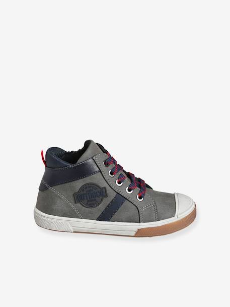 Zapatillas de caña alta con cordones y cremalleras, niño GRIS MEDIO LISO 