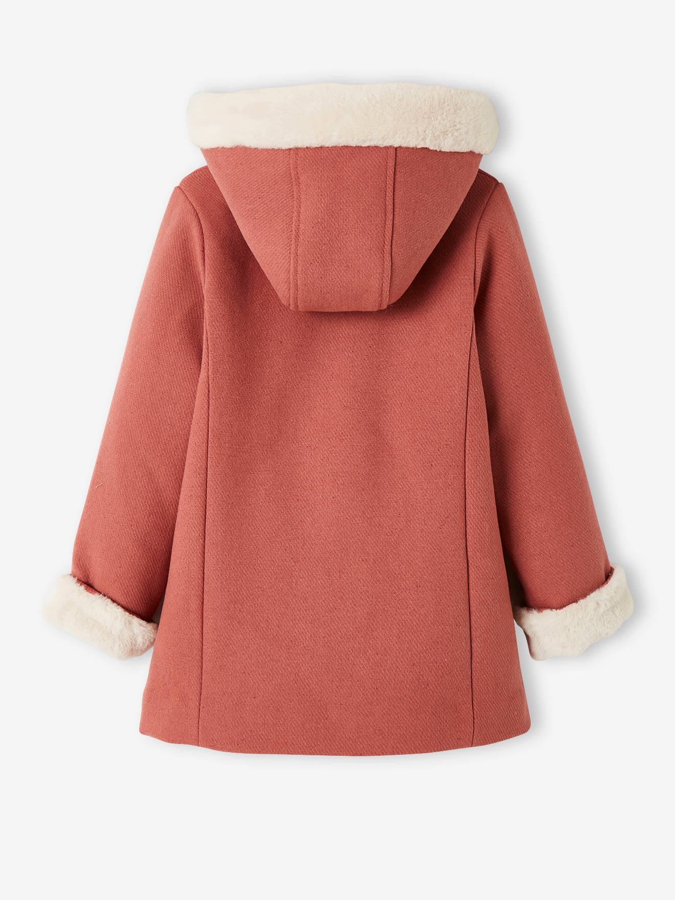 Abrigo con capucha de paño de lana con de poliéster reciclado, para niña rosa medio liso - Vertbaudet
