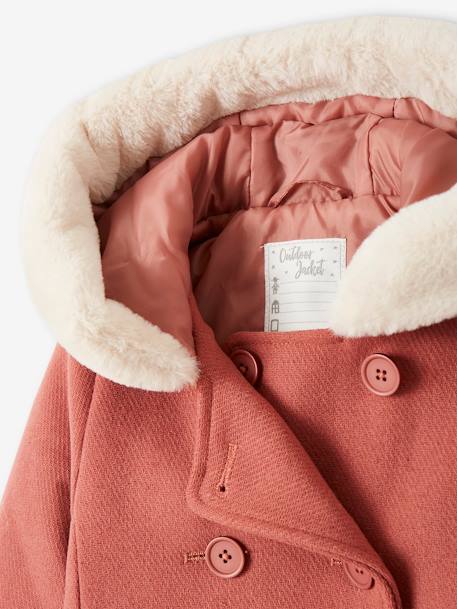 Abrigo con capucha de paño de lana con relleno de poliéster reciclado, para niña AZUL OSCURO LISO+ROSA MEDIO LISO 