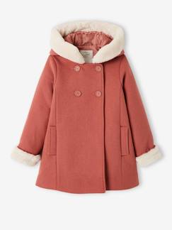 Niña-Abrigos y chaquetas-Abrigo con capucha de paño de lana con relleno de poliéster reciclado, para niña