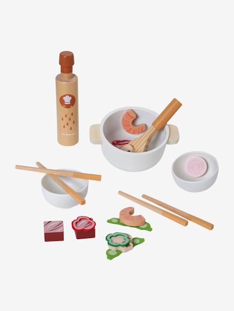 Conjunto de wok de verduras de madera FSC® BEIGE MEDIO LISO CON MOTIVOS 