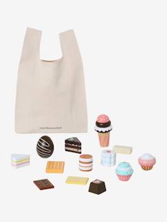Juguetes-Juegos de imitación-Cocinitas y accesorios de cocinas-Bolsa con pasteles y chocolates de madera FSC®