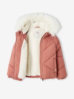 Niña-Abrigos y chaquetas-Chaqueta acolchada corta con capucha y forro de sherpa, niña