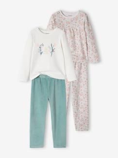 Niña-Pijamas-Lote de 2 pijamas de flores de terciopelo, niña