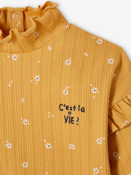 Camiseta de cuello alto de punto de canalé y mangas con volantes, niña AMARILLO OSCURO ESTAMPADO+AZUL OSCURO ESTAMPADO+BEIGE CLARO ESTAMPADO 