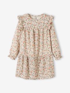 Niña-Vestido vaporoso con volante y motivos de flores, para niña
