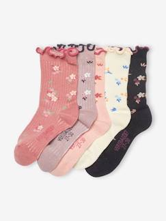 Niña-Lote de 5 pares de calcetines con volantes de flores, niña