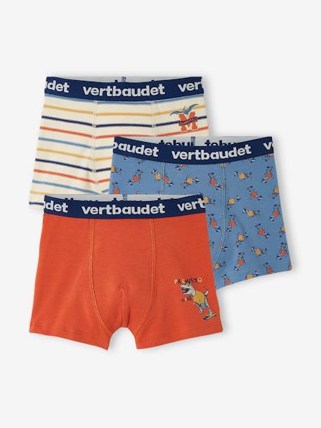 Pack de 3 boxers stretch Dinosaurios, niño NARANJA MEDIO LISO CON MOTIVOS 