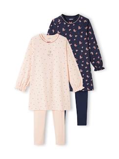 Niña-Pijamas-Lote de 2 camisones de flores + legging