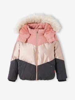 Niña-Abrigos y chaquetas-Chaqueta acolchada con capucha colorblock y forro de punto polar, para niña