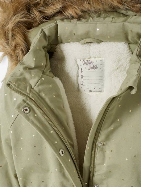 Parka con capucha de lunares irisados con relleno de poliéster reciclado, para niña ROSA CLARO ESTAMPADO+VERDE MEDIO ESTAMPADO+VERDE OSCURO ESTAMPADO 