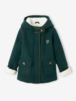 Niña-Abrigos y chaquetas-Abrigo con capucha de paño de lana y forro de sherpa, para niña
