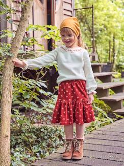 Niña-Falda de pana con motivos de flores y detalles irisados, para niña