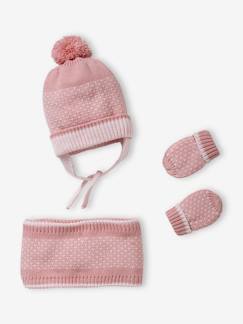 Bebé-Accesorios-Gorros, bufandas, guantes-Conjunto de punto jacquard gorro + snood + manoplas, bebé niña