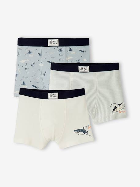 Pack de 3 boxers stretch 'animales marinos', para niño BLANCO CLARO LISO CON MOTIVOS 