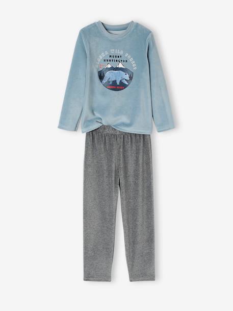 Lote de 2 pijamas "Naturaleza" de terciopelo, para niño azul oscuro liso con motivos
